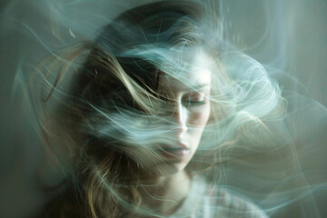 A young woman feeling dizzy or lightheaded, vertigo concept