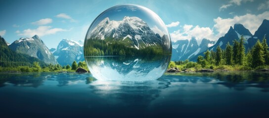 Floating glass ball on water surface