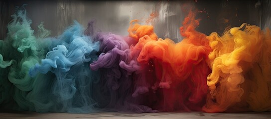 Vibrant colorful smokes fill room