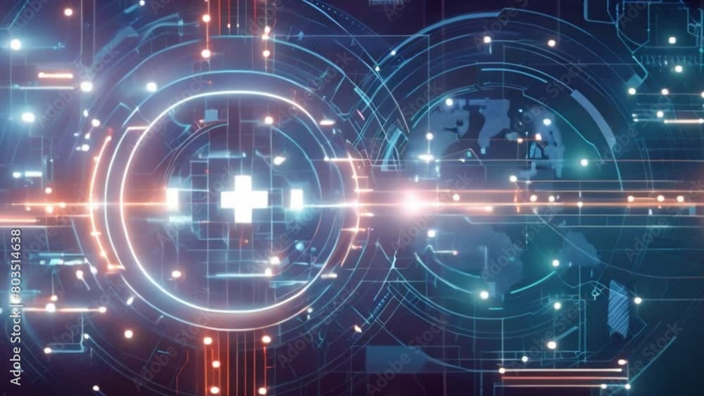 Aufkleber a glowing medical cross symbolizes advanced digital healthcare technology against a dynamic backdrop