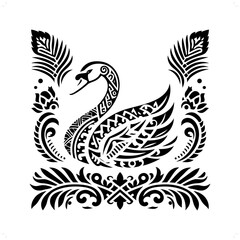  swan silhouette in animal ethnic, polynesia tribal illustration