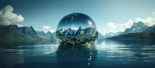 Floating crystal ball on body of water