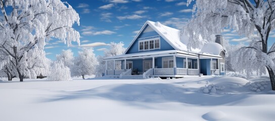 House in snowy field