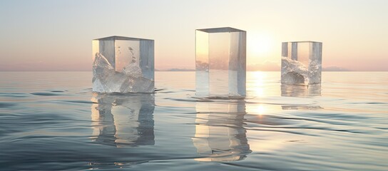 Group of ice cubes floating on body of water