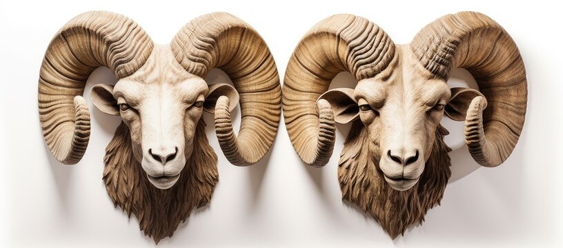 Two rams heads mounted on a wall