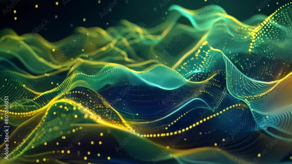 Fototapete A dynamic display of colorful, flowing lines and dots creating a sense of digital movement.