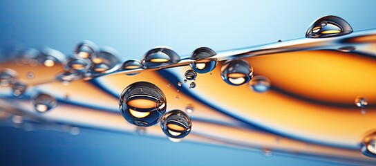 Group of water drops on blue surface