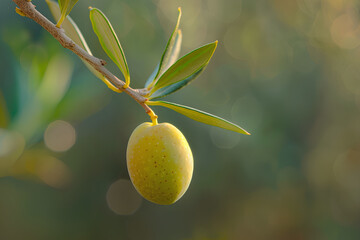 a single olive against a blurred background
