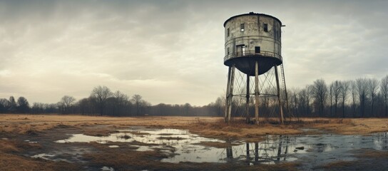 Large water tower in middle of field - Powered by Adobe
