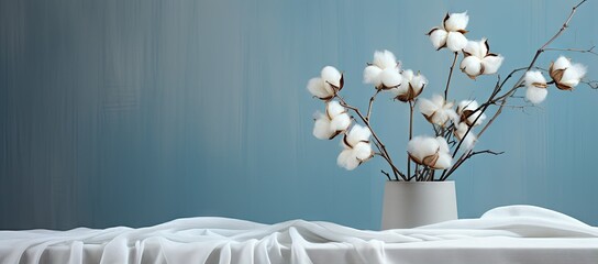 White vase filled with cotton on table - Powered by Adobe