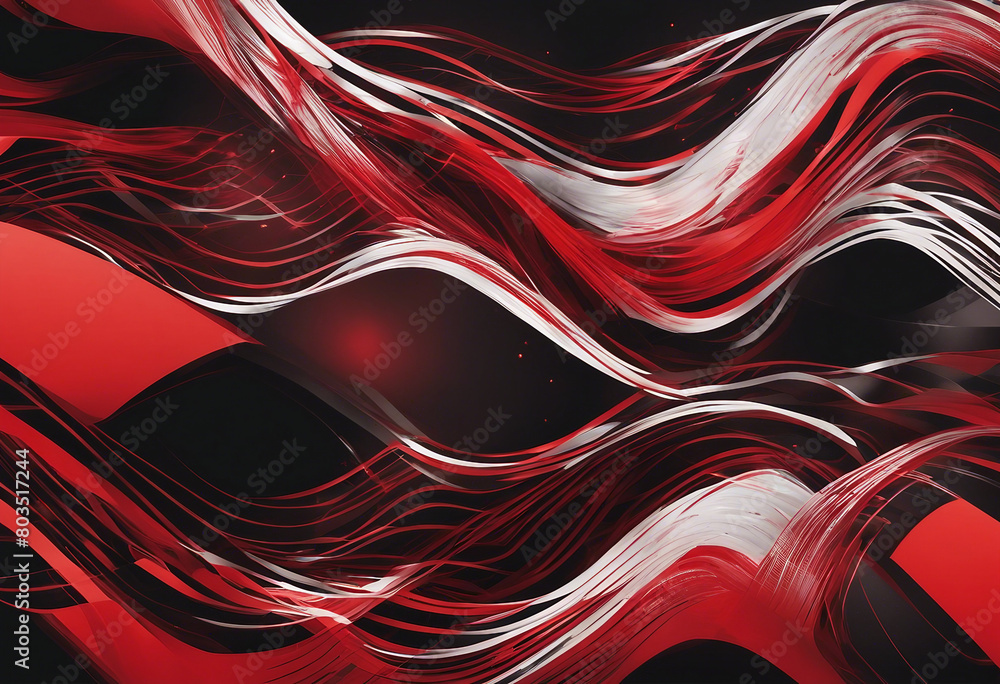 Poster technology-inspired vector background featuring red and black geometric waves and lines in motion
