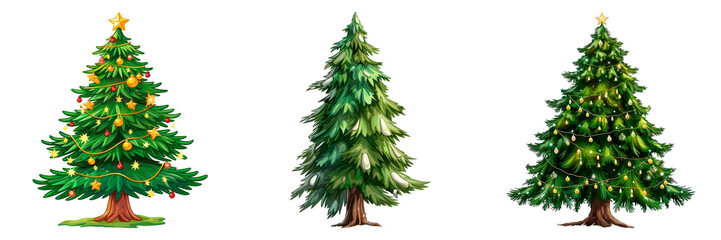 Collection of Christmas Tree isolated on transparent png background. Generative ai