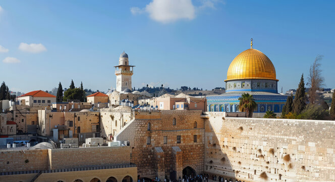 Sacred Western Wall Kotel in Jerusalem Old City known as Wailing Wall and Al Buraq Wall