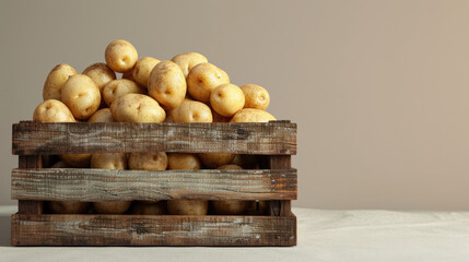 Fresh potatoes in a wooden box,copy space
