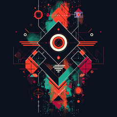 Abstract background with geometric elements and grunge textures. Vector illustration.