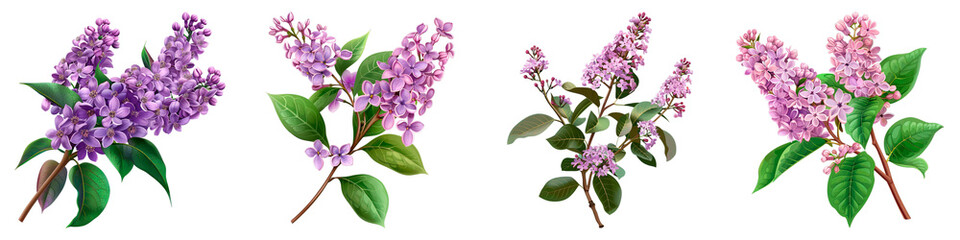 Collection of Syringa isolated on transparent png background. Generative ai
