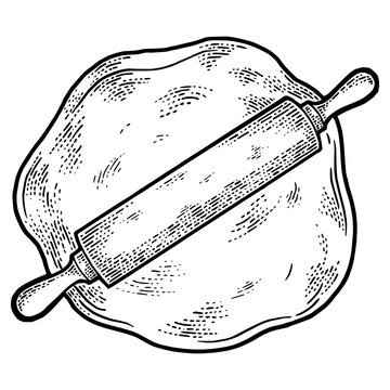 recommend clip art: Rolling pin and dough sketch engraving PNG illustration. Cooking bread bakery product. T-shirt apparel print design. Scratch board style imitation. Black and white hand drawn image.