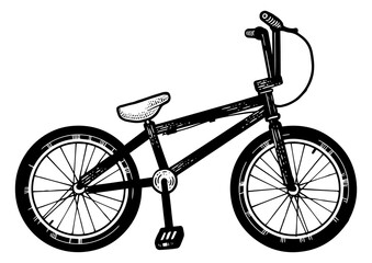 BMX bike sport bicycle sketch engraving PNG illustration. T-shirt apparel print design. Scratch board style imitation. Hand drawn image.