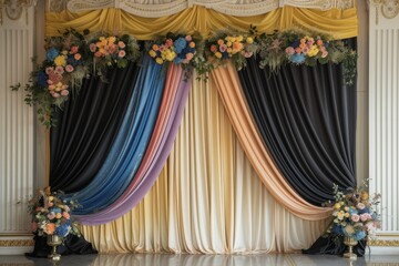 wedding ceremonies decoration. wedding hall decoration. elegant wedding stage with flowers. wedding stage decoration. stage decoration for wedding.