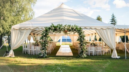 White clean wedding party tent. Where you can organize your wedding
