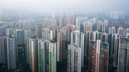 Aerial Panorama of Dense Public Apartments in Singapore: Insight into Housing Market