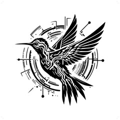 Hummingbird silhouette in animal cyberpunk, modern futuristic illustration
