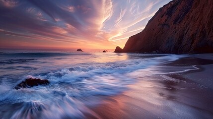 Obraz premium the waves crashing on the shore and the impressive coastal cliffs. generative ai