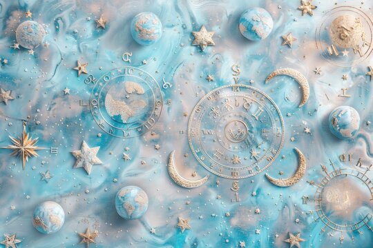 Celestial Zodiac Pattern on Starry Night Color Map with Soft Shadows