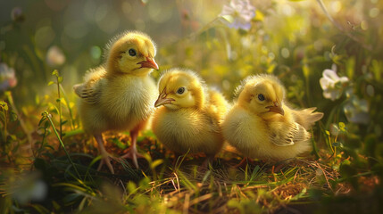 Delightful Yellow Chicks Dappled in Sunlight. Generative Ai