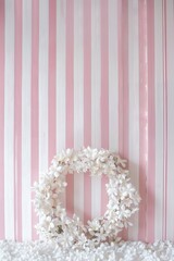 Pastel Pink Stripes and White Floral Wreath in a Minimalist Setting - Midsummer Aesthetic
