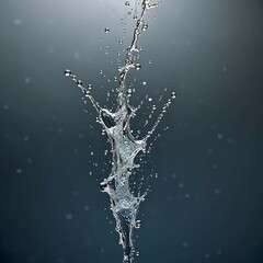 The photo depicts water splashes suspended in the air, captured during their descent or collision with a surface. The droplets form intriguing patterns and shapes.