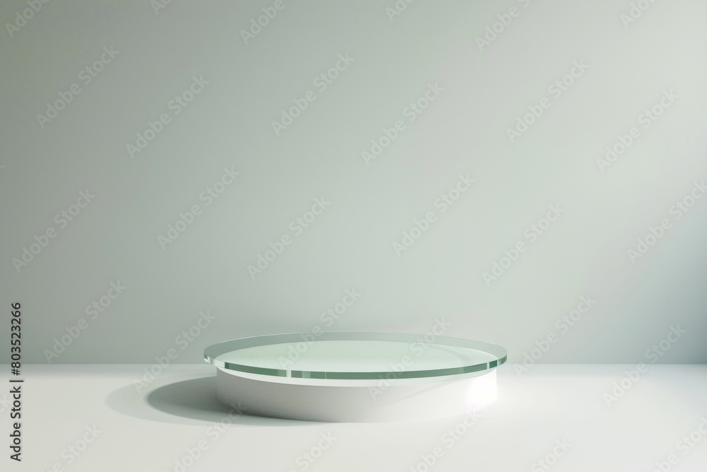 Poster tranquil glass podium mockup with soft lighting on gradient background for minimalist display