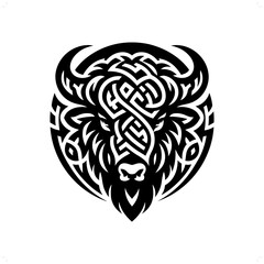 Bison silhouette in animal celtic knot, irish, nordic illustration