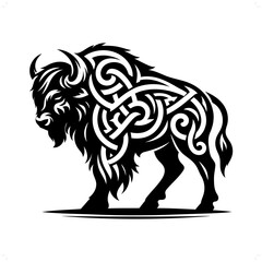Fototapeta premium Bison silhouette in animal celtic knot, irish, nordic illustration