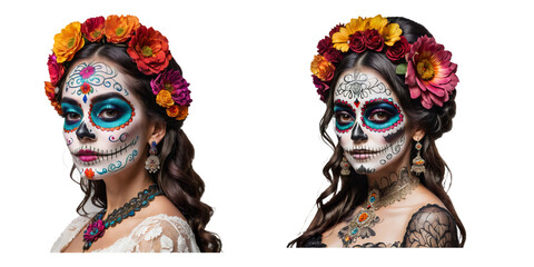 day of the dead mexico woman festival celebration on transparent background