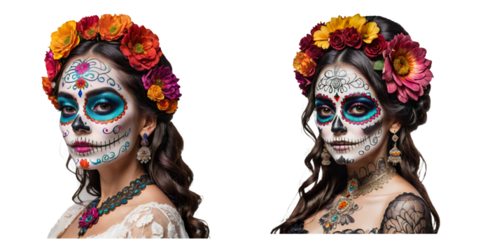 day of the dead mexico woman festival celebration on transparent background