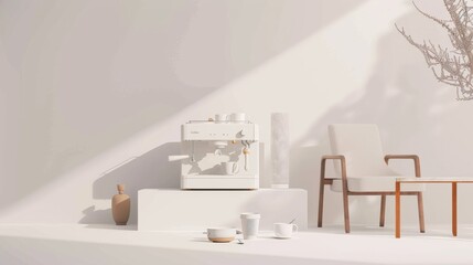 Elegant White Espresso Machine in Stylish Minimalist Kitchen with Contemporary Accents