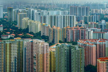 Aerial Panorama of Dense Public Apartments in Singapore: Insight into Housing Market