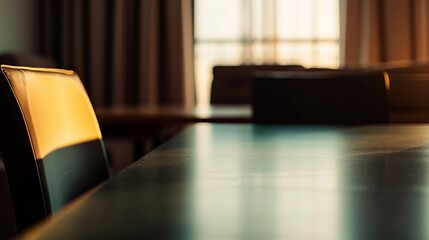 Elegant Beige Linen Table in Luxury Hotel Room With Classic Decor and Warm Lighting