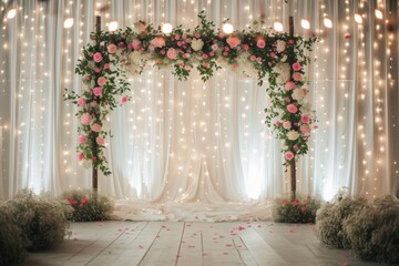 decoration for wedding. wedding ceremonies decoration. wedding hall decoration. elegant wedding stage with flowers. wedding stage decoration gold theme. Luxury wedding stage decoration.