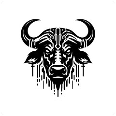 Buffalo silhouette in animal cyberpunk, modern futuristic illustration