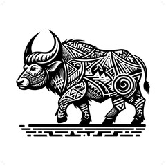 Fototapeta premium Buffalo silhouette in animal ethnic, polynesia tribal illustration