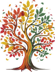 A tree vector illustration Its colorful leaves capture autumn beauty
