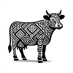 Cow silhouette in animal ethnic, polynesia tribal illustration