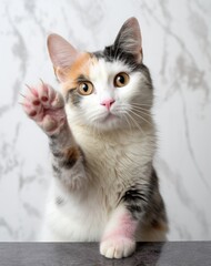 Fototapeta premium Curious calico cat looking up