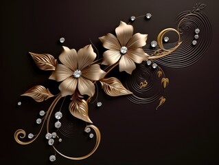 Elegant golden floral ornament with diamonds