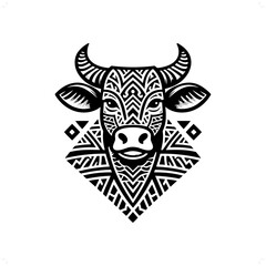 Cow silhouette in animal ethnic, polynesia tribal illustration