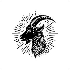 Goat silhouette in bohemian, boho, nature illustration
