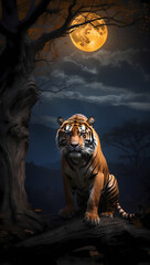 tiger in the night sky - obrazy, fototapety, plakaty