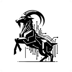 Goat silhouette in animal cyberpunk, modern futuristic illustration